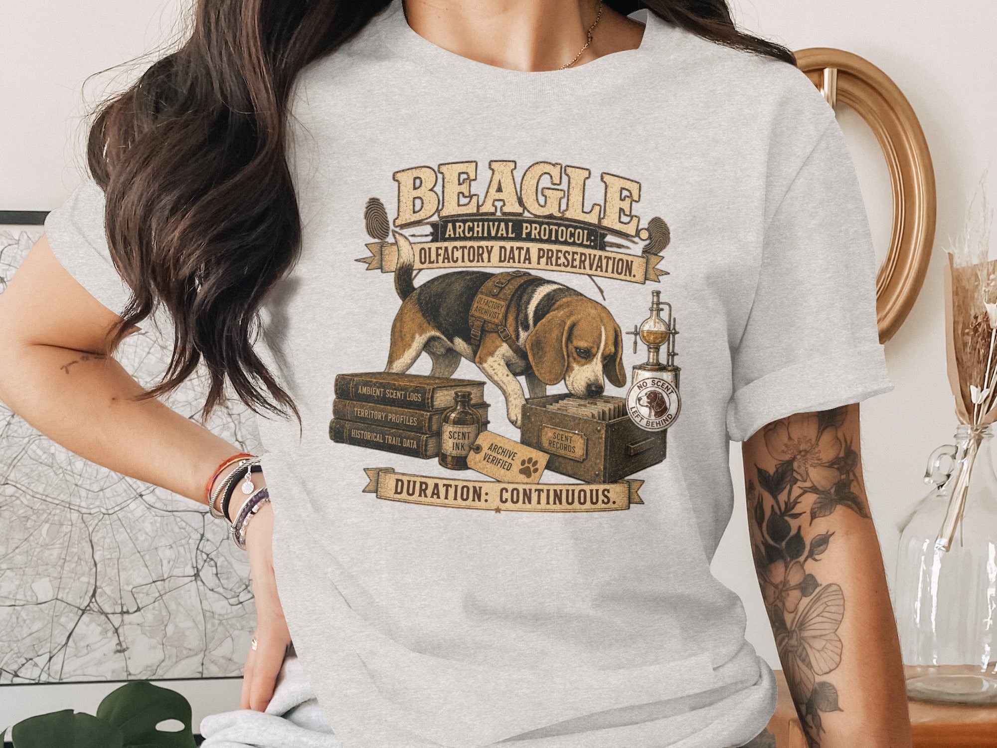 Beagle dog graphic with text "Beagle Archival Protocol: Olfactory Data Preservation".