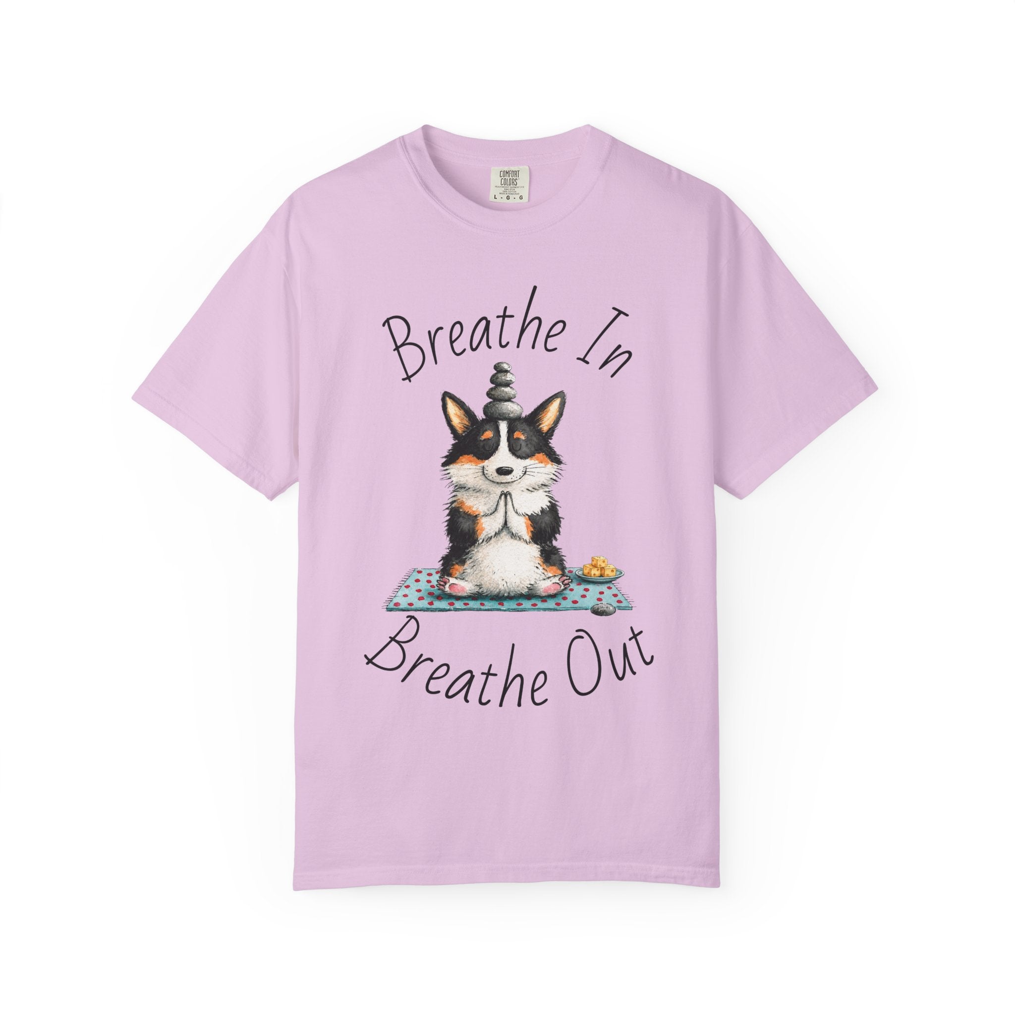 Meditating Corgi T-Shirt — "Breathe In, Breathe Out" Cute Yoga Dog Tee