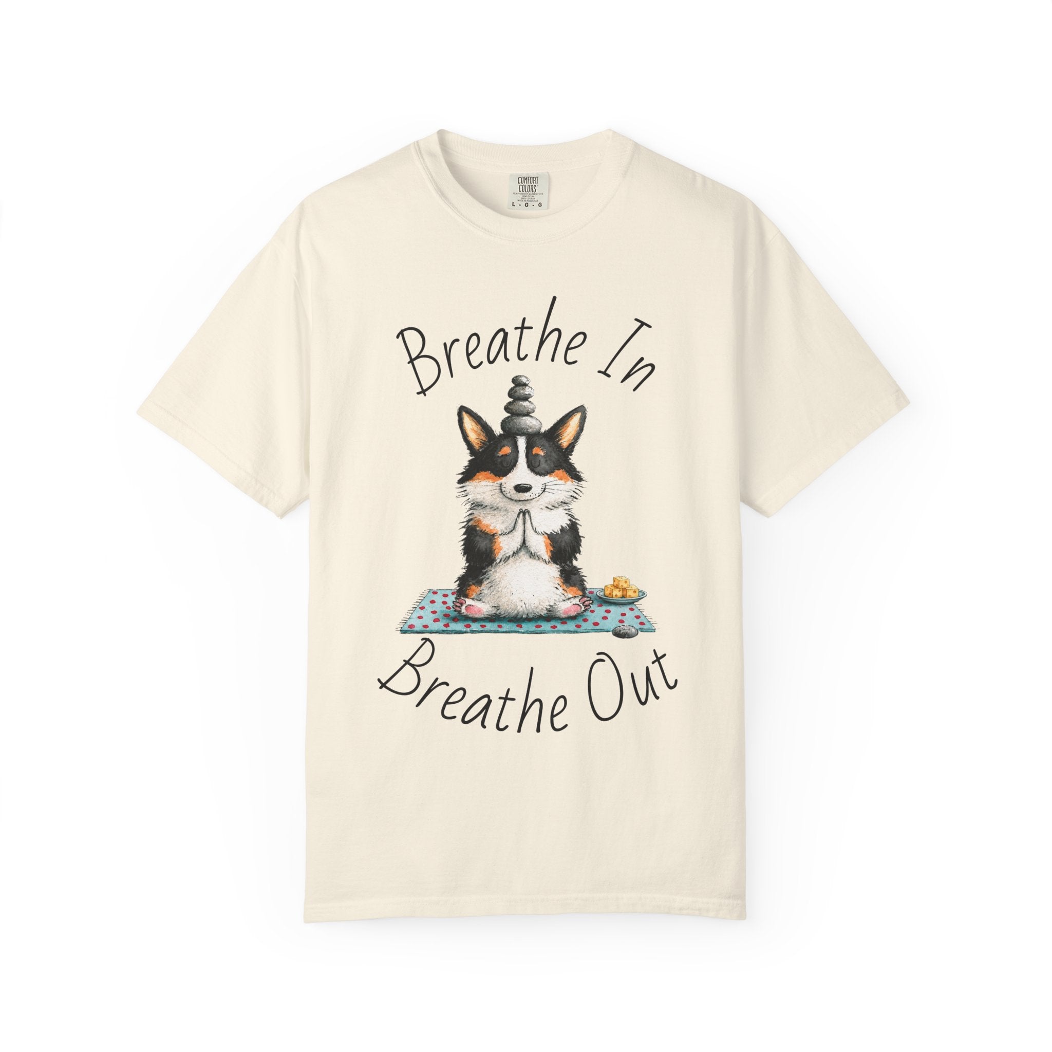 Meditating Corgi T-Shirt — "Breathe In, Breathe Out" Cute Yoga Dog Tee