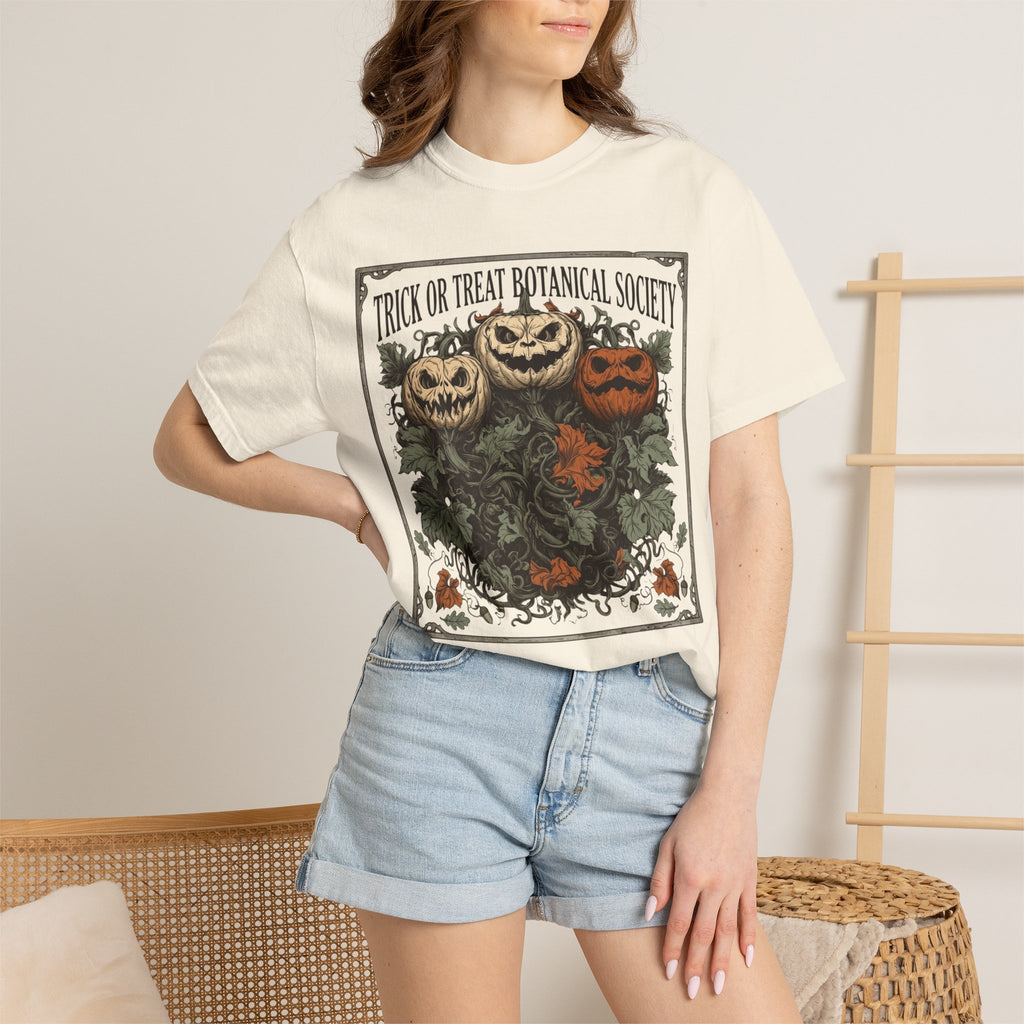 Trick or Treat Botanical Society T-Shirt - Vintage Spooky Halloween Pumpkin Graphic Tee - Gothic Autumn Apparel