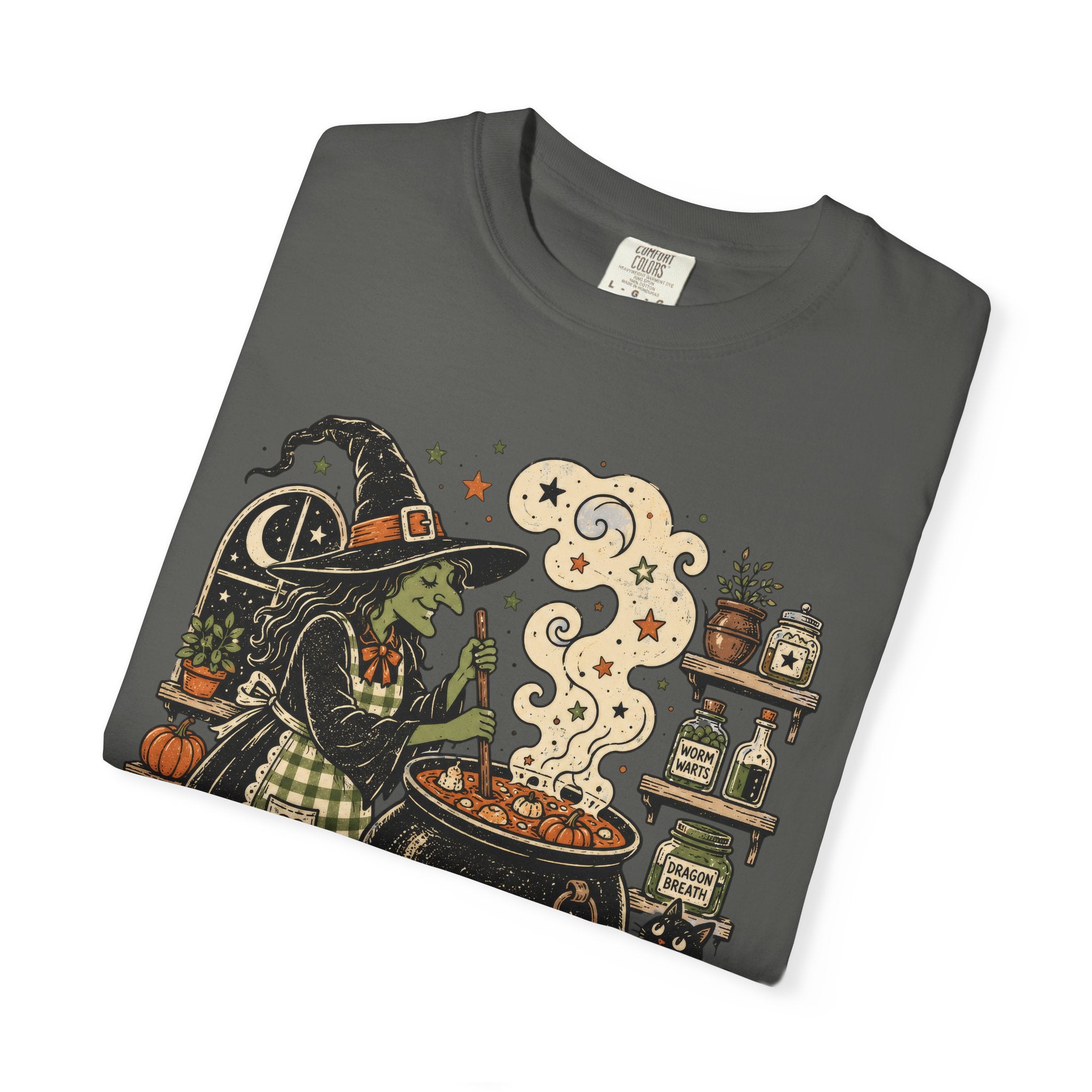 Soup Spells & Solitude Vintage Witch T-Shirt - Cozy Halloween Introvert Tee
