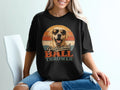 Black t-shirt with a retro graphic of a happy dog wearing sunglasses and the words "Professional BALL THROWER".