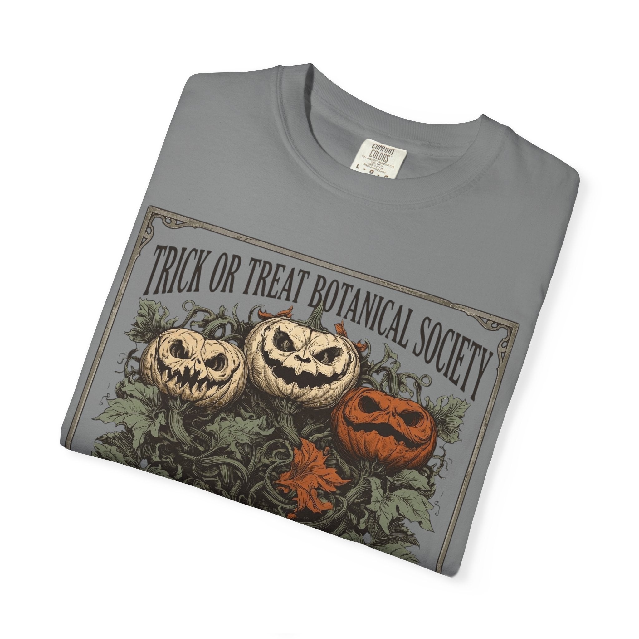Trick or Treat Botanical Society T-Shirt - Vintage Spooky Halloween Pumpkin Graphic Tee - Gothic Autumn Apparel
