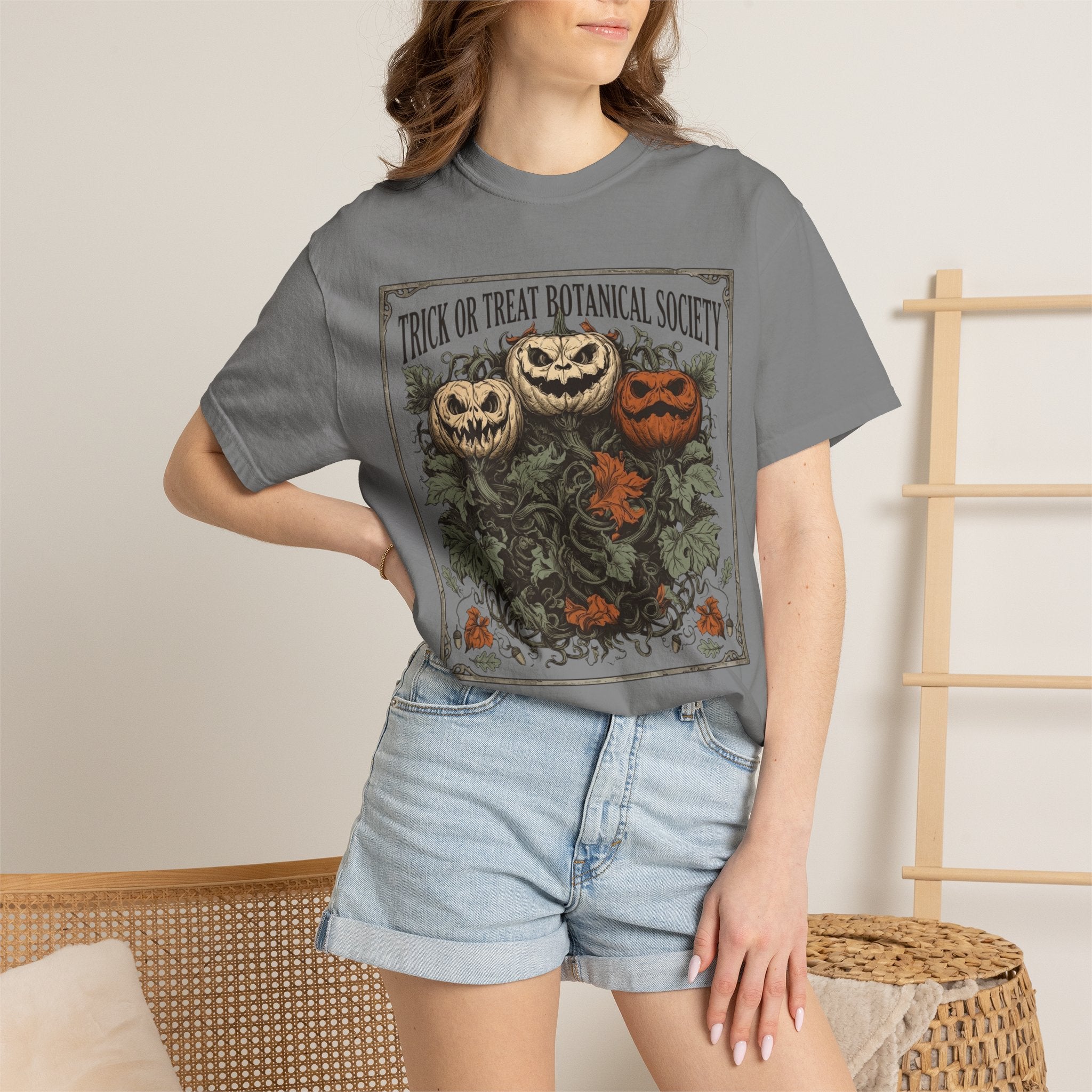Trick or Treat Botanical Society T-Shirt - Vintage Spooky Halloween Pumpkin Graphic Tee - Gothic Autumn Apparel