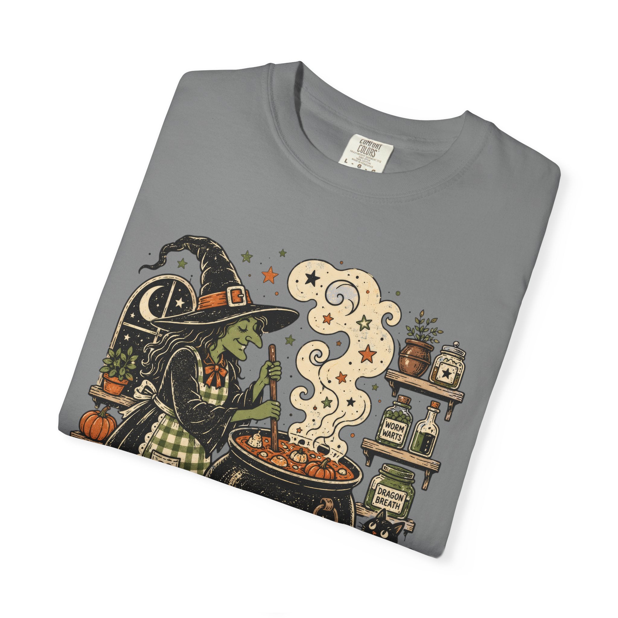 Soup Spells & Solitude Vintage Witch T-Shirt - Cozy Halloween Introvert Tee