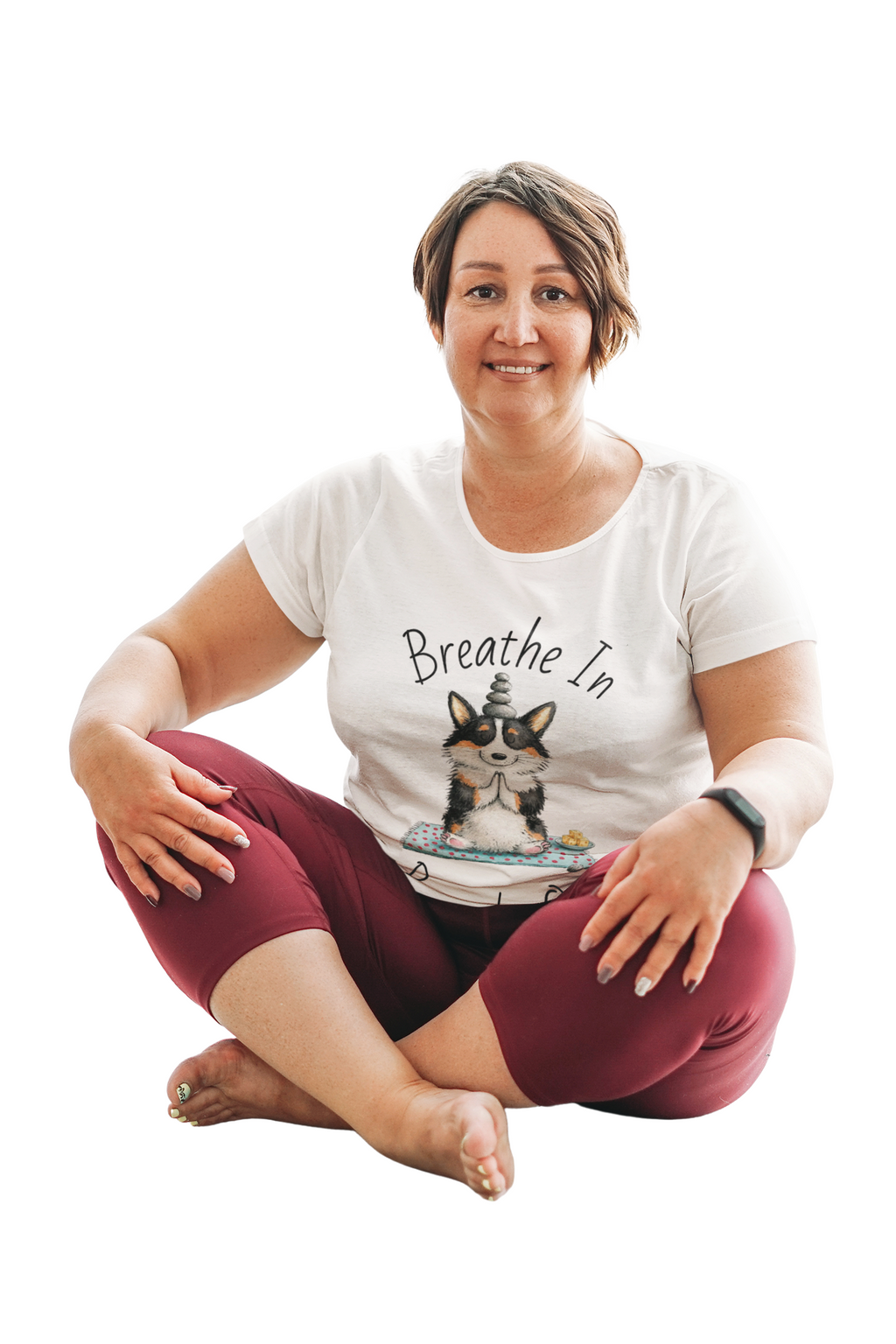 Meditating Corgi T-Shirt — "Breathe In, Breathe Out" Cute Yoga Dog Tee