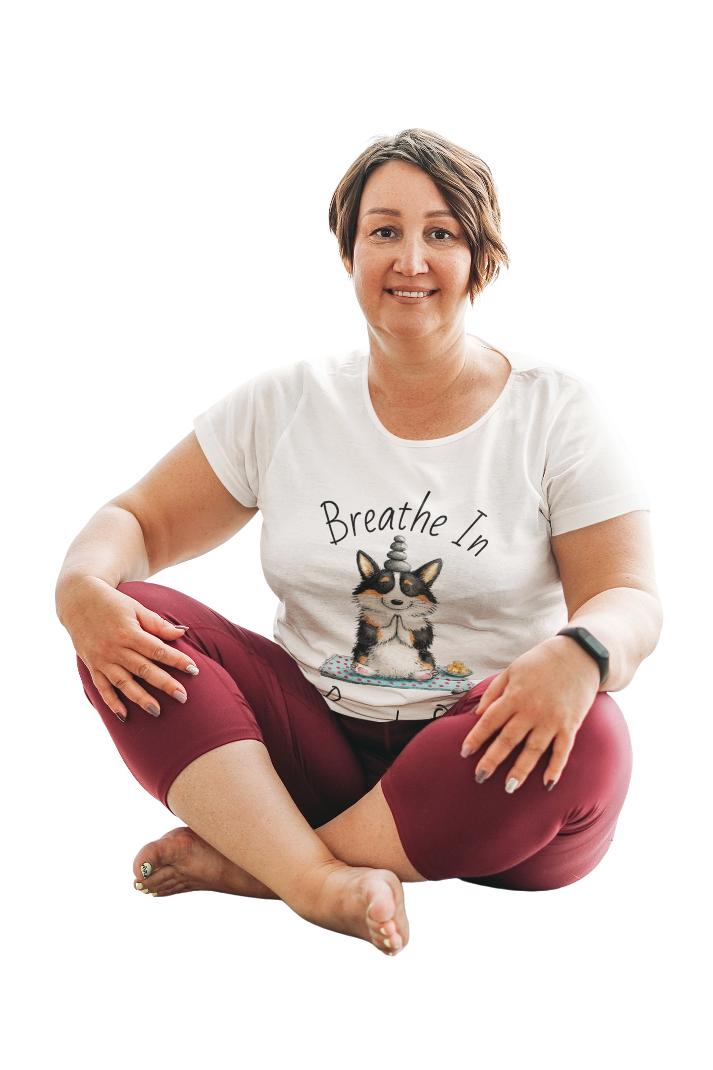Meditating Corgi T-Shirt — "Breathe In, Breathe Out" Cute Yoga Dog Tee