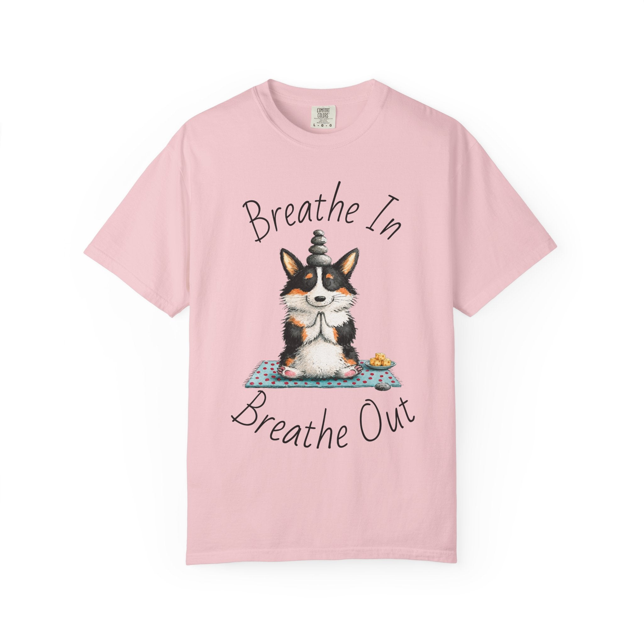 Meditating Corgi T-Shirt — "Breathe In, Breathe Out" Cute Yoga Dog Tee