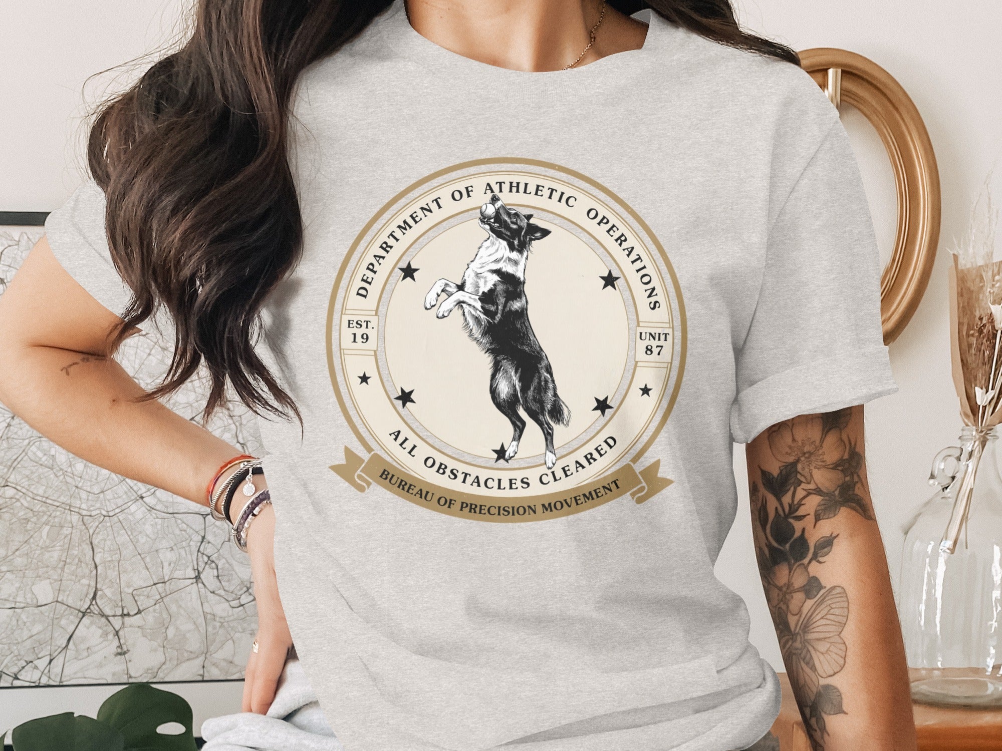 T-shirt with a vintage-style graphic of a dog and text.
