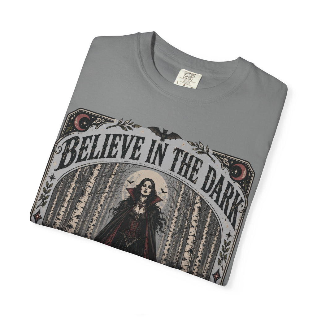 Believe in the Dark Gothic T-Shirt — All Hallows Eve Witch Design