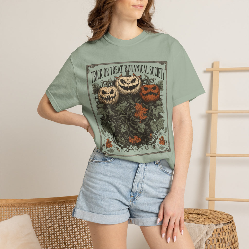 Trick or Treat Botanical Society T-Shirt - Vintage Spooky Halloween Pumpkin Graphic Tee - Gothic Autumn Apparel