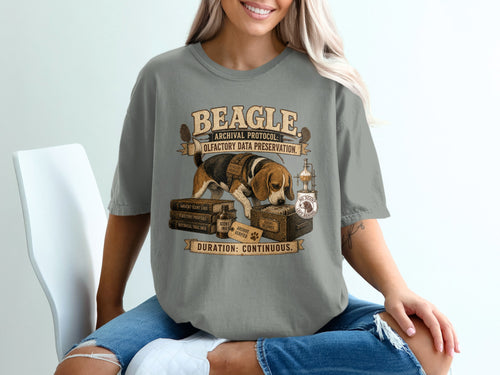 Beagle graphic with text "Archival Protocol: Olfactory Data Preservation" and "Duration: Continuous."