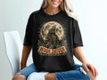 Black t-shirt with a werewolf graphic, full moon, and text "MOON DRIVEN."