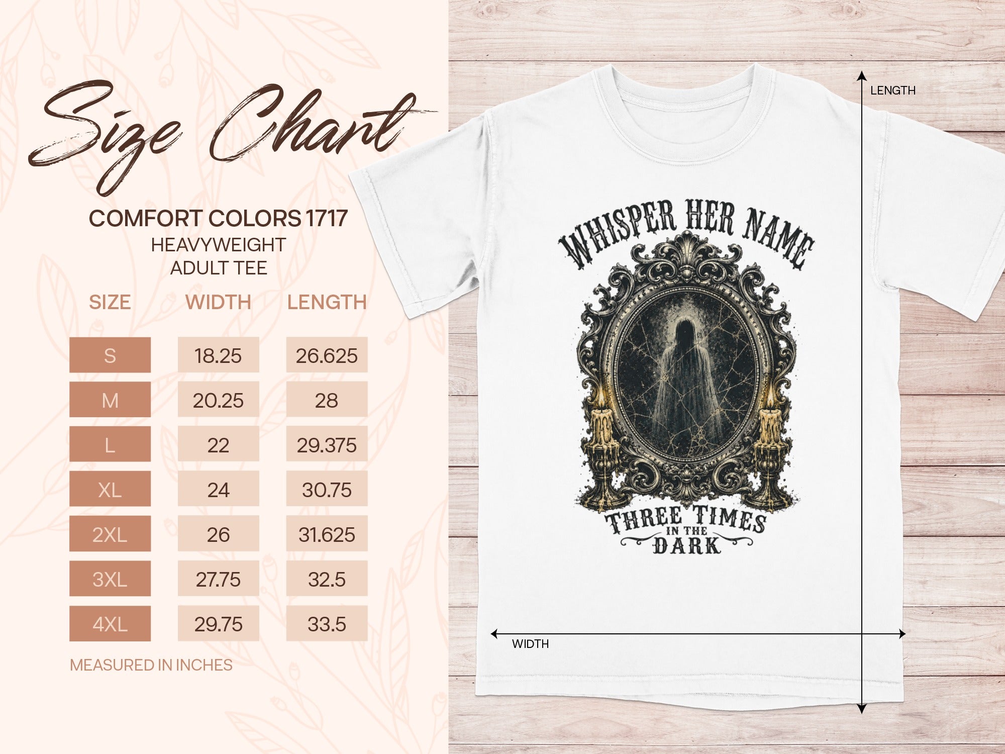 Comfort Colors 1717 heavyweight adult tee size chart for Comfort Colors heavyweight adult tee.