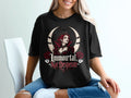 Black t-shirt with vampire queen design and text "Immortal, Not Desperate".