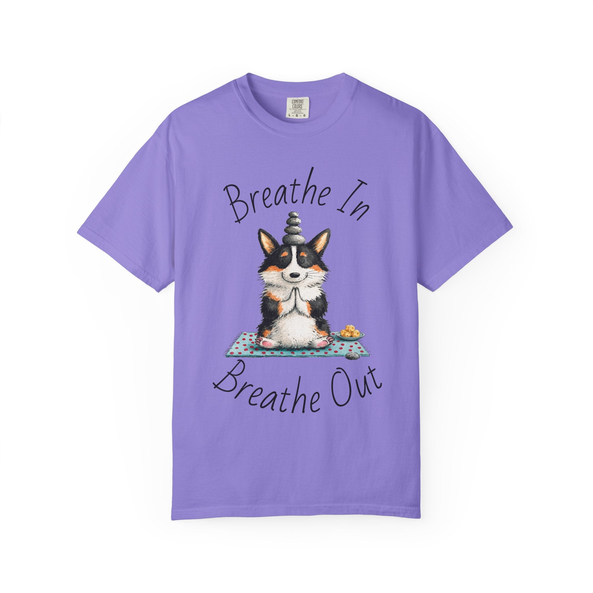 Meditating Corgi T-Shirt — "Breathe In, Breathe Out" Cute Yoga Dog Tee