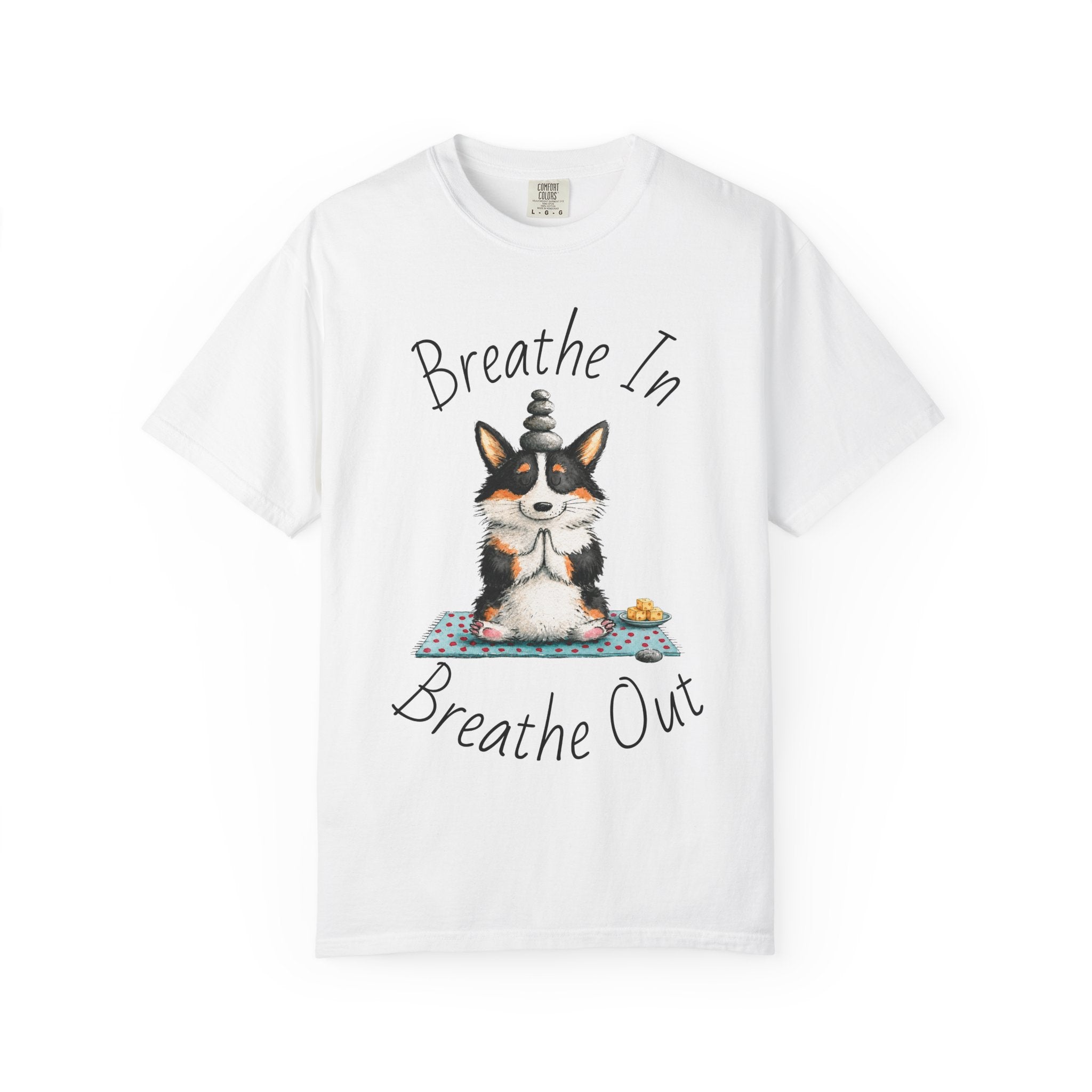 Meditating Corgi T-Shirt — "Breathe In, Breathe Out" Cute Yoga Dog Tee