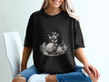 Black t-shirt with a Small Dog Big Reputation graphic featuring a corgi on a tennis ball.