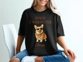 Black t-shirt with "Main Character Energy" text and a corgi dog wearing sunglasses.