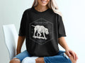 Black t-shirt with ghost hound division graphic and coordinates.