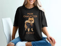 Black t-shirt with "MAIN CHARACTER ENERGY" text and a Pomeranian dog.