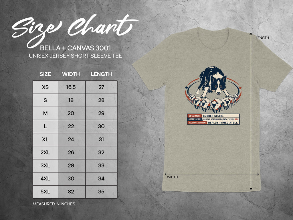 Size chart for Bella + Canvas 3001 unisex jersey short sleeve tee.