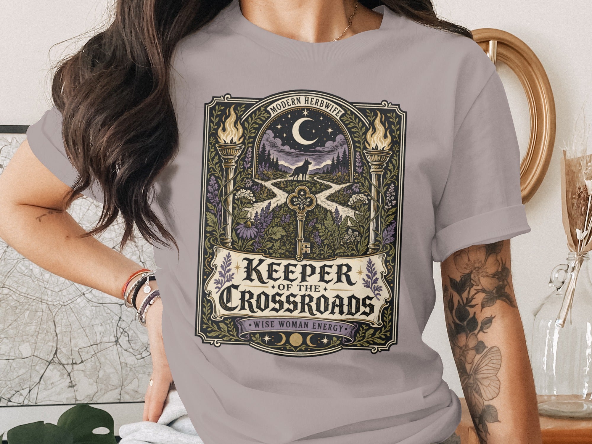 Keeper of the Crossroads, Modern Herbwife, Wise Woman Energy t-shirt.